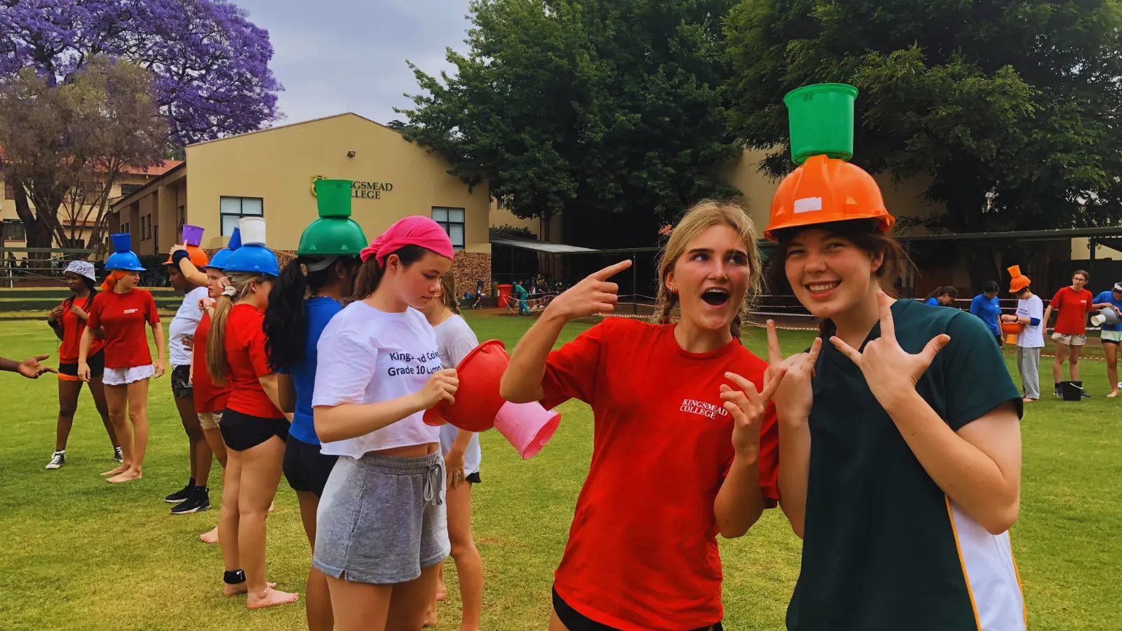 Group of School Children competing in the Wet and Wacky Team Building Challenge