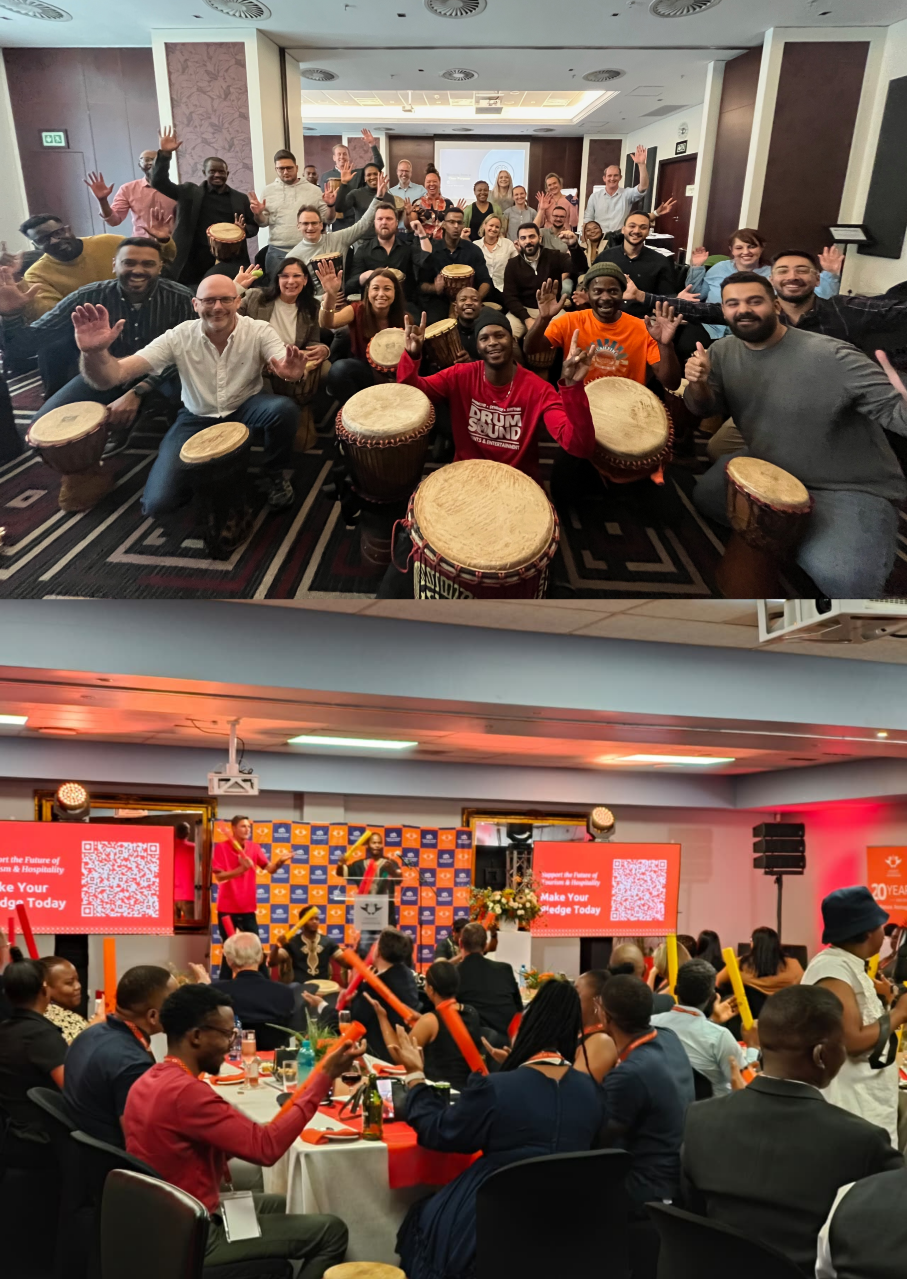 Indoor team building activities for corporate groups including drumming and minute to win it games